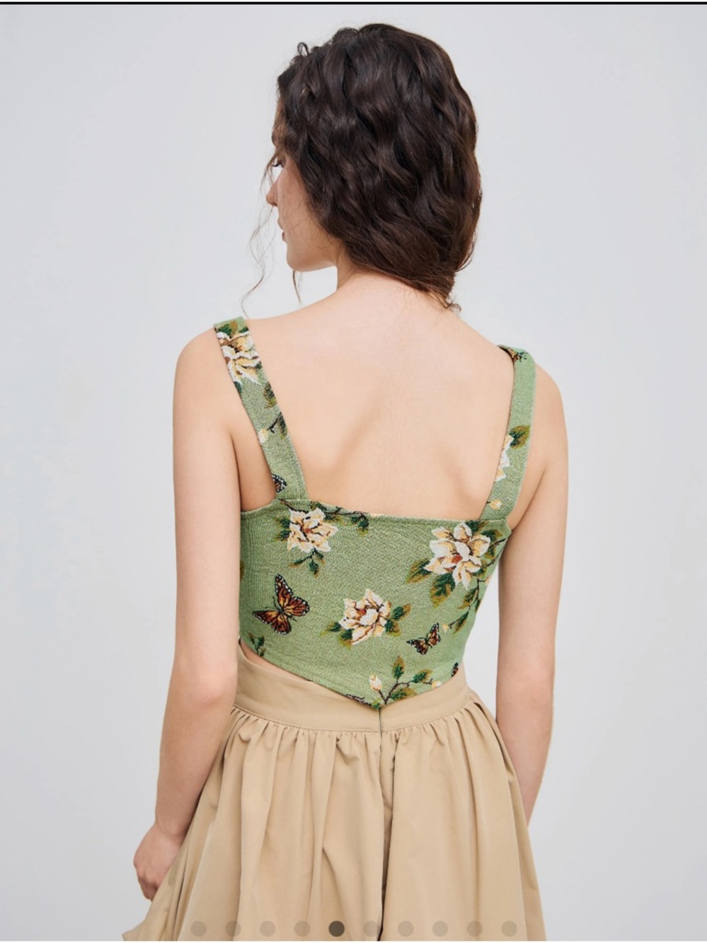 Cider Green Floral Lace-Up Crop Top - Picture 2 of 5